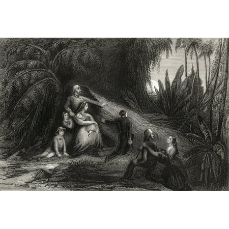 Fugitive Officers With Their Families Concealing Themselves In The Jungle From The History Of The Indian Mutiny Published 1858 Stretched Canvas - Ken Welsh  Design Pics (18 x