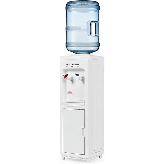 GOFLAME Water Cooler Dispenser Top Loading, Water Dispenser with Hot & Cold Water, Storage Cabinet, Child Safety Lock, Holds 3-5 Gallon Bottles for Home Office Dorm