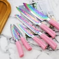 thumbnail image 5 of Rainbow Titanium Knife Set, Non Stick Thick and Sharp Stainless Steel 15 Pcs Cutlery Kitchen Knives Set with Acrylic Block, Chef Quality for Home & Pro Use, Best Gift, Pink Color, 5 of 9