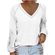 thumbnail image 1 of Mujeres Casual Moda Pullover Manga Larga Con Cuello En V Blusas Camiseta Soild Pompotops FGAJ15438, 1 of 9