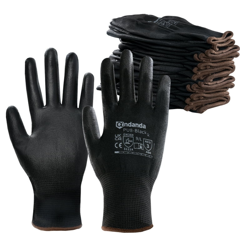  ANDANDA Safety Work Gloves, Seamless Knit Gardening Gloves with  PU Coated, Ideal Work Glove for Men, Warehouse, Garden, Black : Clothing