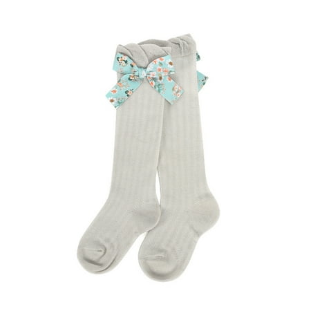 

Binpure Little Girls Knee-high Socks Summer Toddlers Floral Printing Bow Decoration Anti-mosquito Mesh Mid-calf Length Stockings