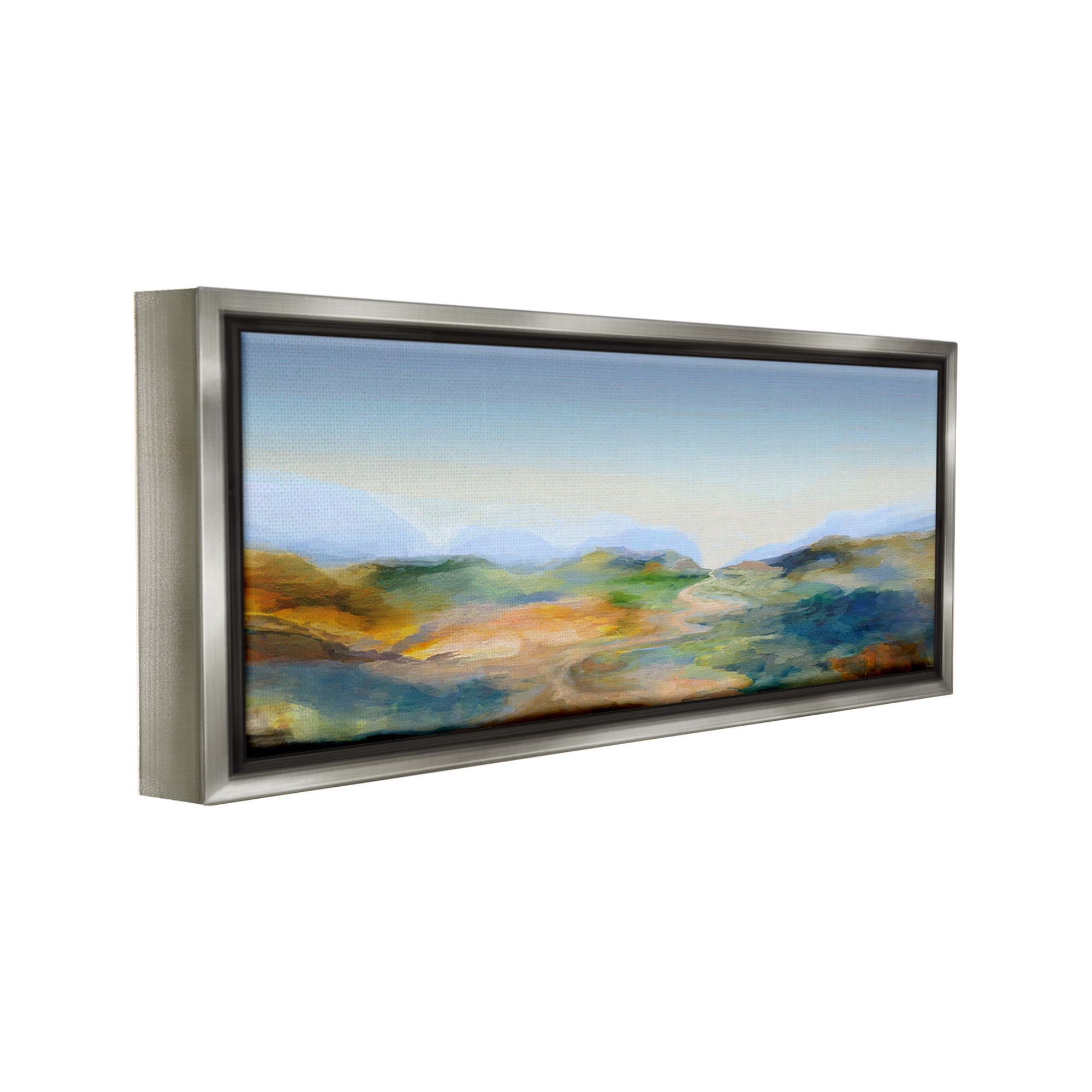 Stupell Industries Mountains with Winding Path Landscape Painting Gray Floater Framed Canvas Art Print Wall Art, 31 x 14