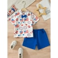 thumbnail image 3 of vera natura Boys 4th of July Outfit Sets Short Sleeve Lapel Star Stripe Print Button Shirt Red Shorts Sets, 3 of 9