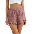 thumbnail image 4 of Oiangi Summer Shorts for Women Elastic Waist Eyelet Ruffled Shorts Casual Wide Leg Bermuda Shorts Wine M, 4 of 5