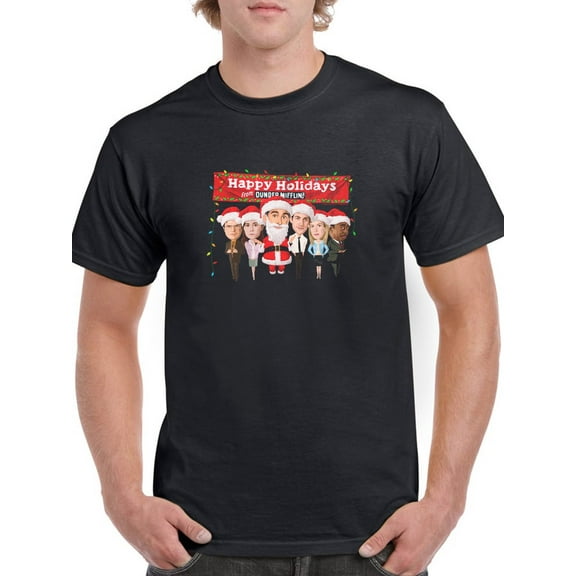 The Office Mens Graphic Tee Black - Happy Holidays Dunder Mifflin 100% Cotton Classic Fit