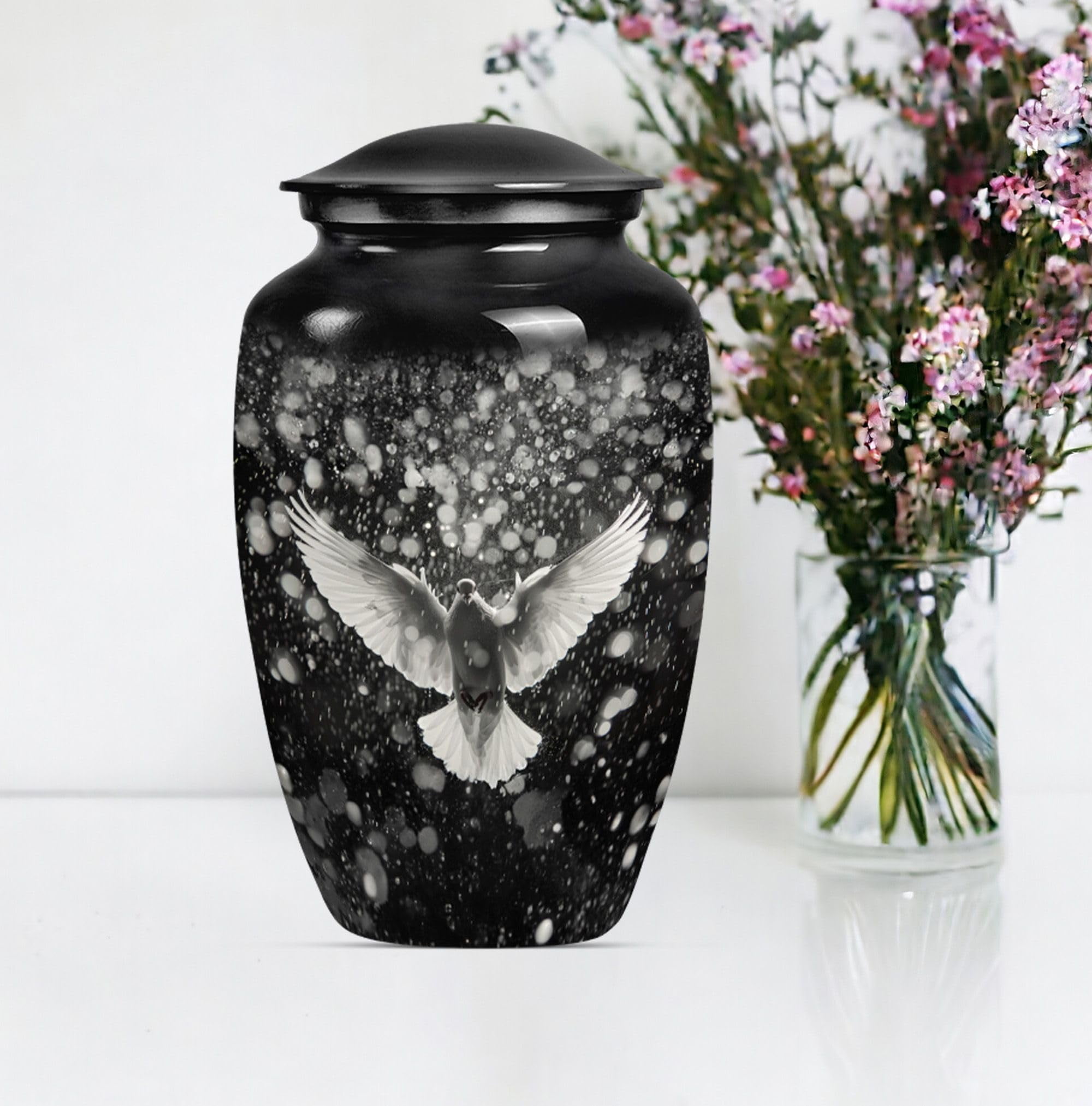 SUBSH Dove Urn - Combo of 2 (10 Inch Urn & Keepsake Urn), Black Urn for Human Ashes - Pet Urns - Cremation Urn - Urns for Ashes Adult Male - Urns for Human Ashes Adult Women, Decorative Urns