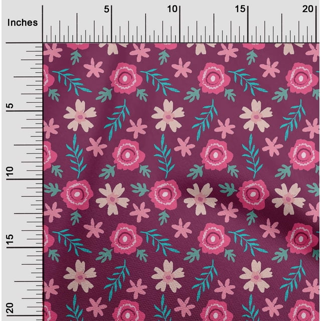 oneOone Tissu Polyester Lycra Imprimé Artistique Feuilles & Floral BTY 56 Pouces de Large