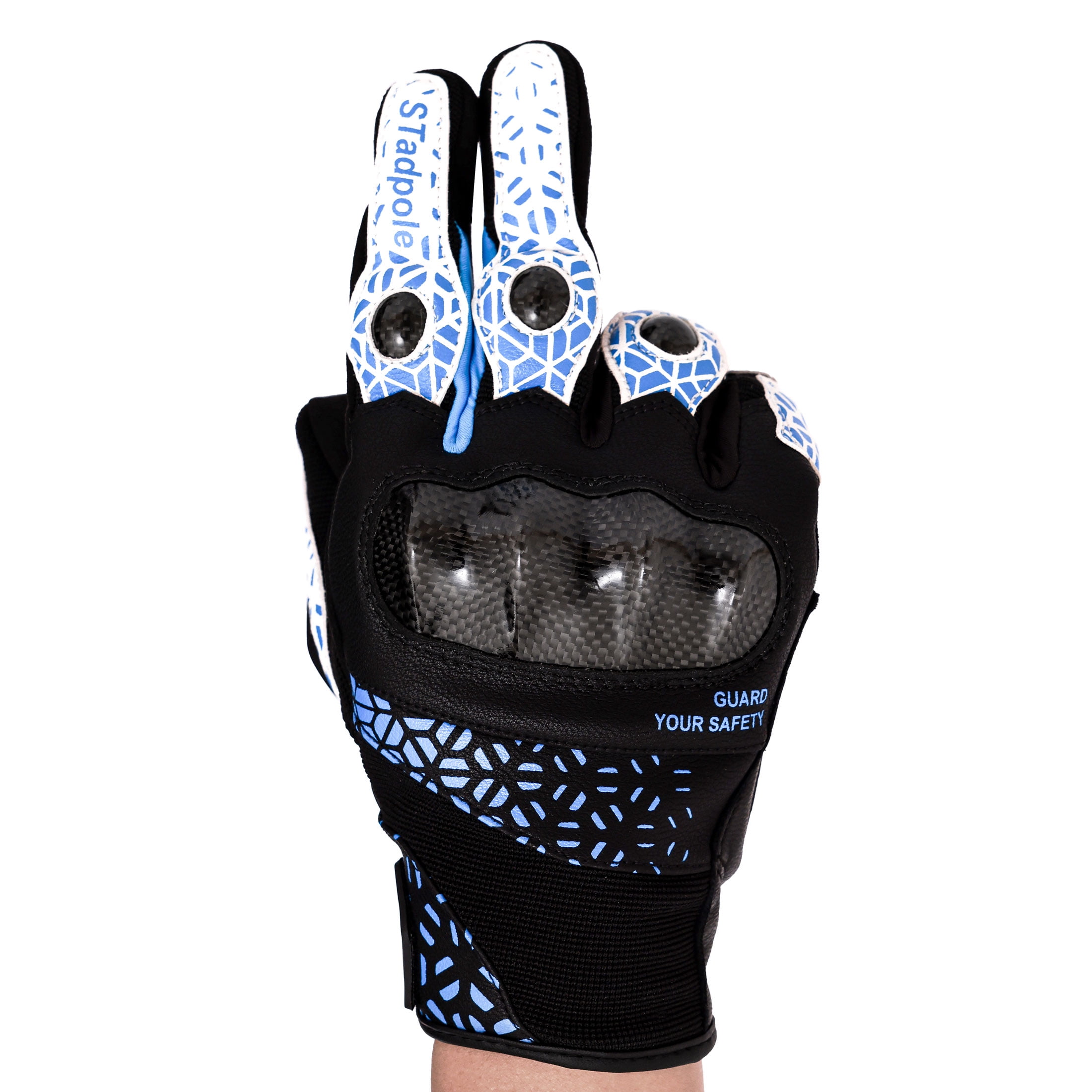 Motorcycle Gloves for Men Hard Knuckle Touchscreen Full Finger Leather Gloves Protection Riding Driving, Blue + Black