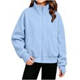 thumbnail image 2 of XRoczxe 5‑15 Years Old Kids Zip‑Up Sweatshirt Jacket, Boys Girls Solid Color Stand Collar Long Sleeve Fleece Jacket With Pockets & Thumb Hole Cuffs, 2 of 7