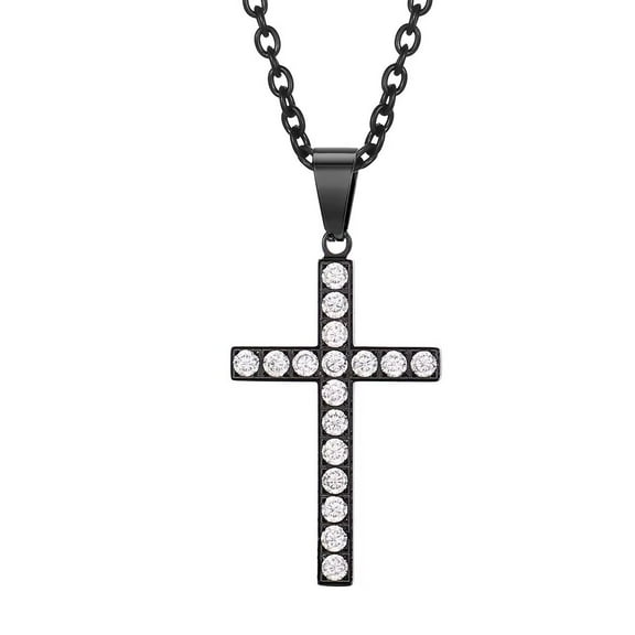 HIJONES Stainless Steel Cubic Zirconia Cross Necklace for Women Gold Silver Black Cross Pendant with Chain Black
