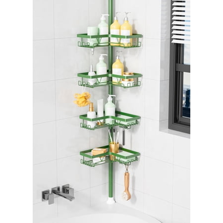Shower Tension Pole 4-tier Rustproof Adjustable Corner Bathroom Organizer For Renters 25-114.2 Inch No Drill Space-saving Storage Rack Green Shower Tension Pole 4-tier Rustproof Adjustable Corner Bathroom Organizer For Renters 25-114.2 Inch No Drill Space-saving Storage Rack Green