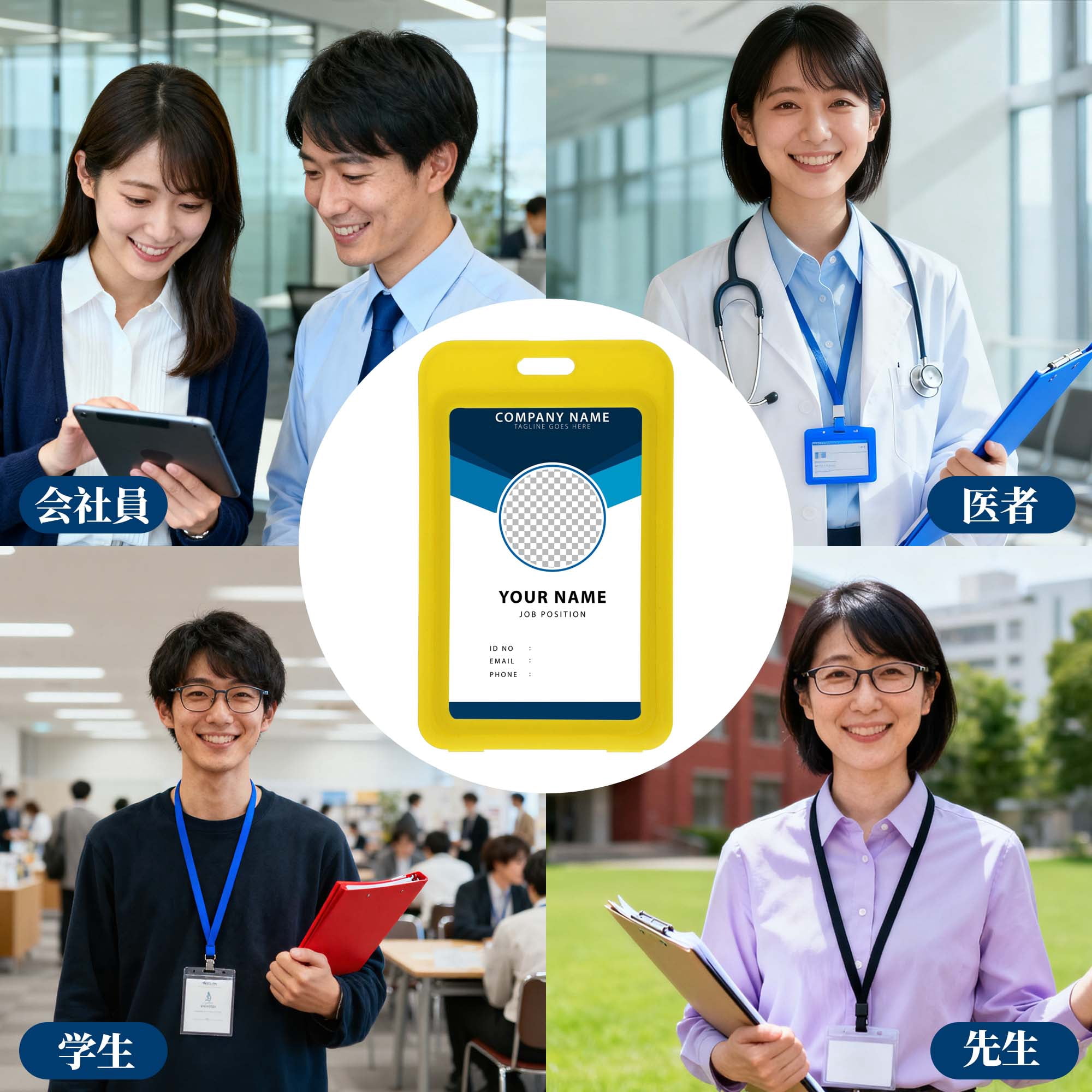 Unique Bargains Vertical ID Badges Leather Clear Card Holder with Lanyard Yellow