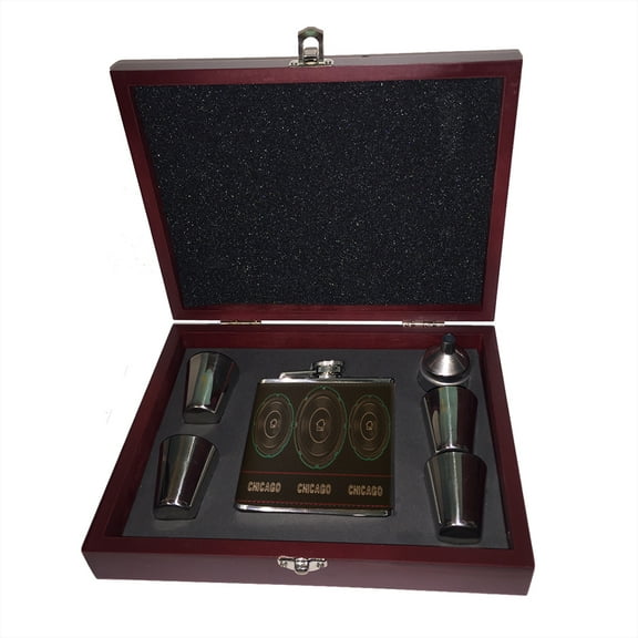 KuzmarK 6 oz. Leather Flask Set in Rose Wood Presentation Box -  Chicago House Music
