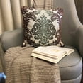 thumbnail image 5 of Decorative Brown & Green 14"x14" (35x35 cm) Pillow Covers, Velvet Victorian & Beaded Throw Pillows For Sofa, Damask Pattern Modern Style - Jade Damask, 5 of 9