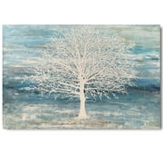 Yihui Arts 3D Blue Tree Paintings with Gold Foil for Wall Decor Ready to Hang