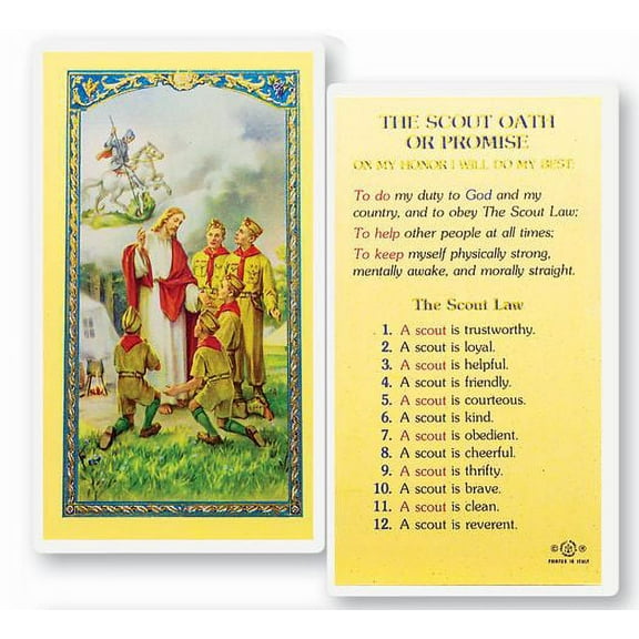 Boy Scout Promise Laminated Catholic Prayer Holy Card with Prayer on Back, Pack of 25