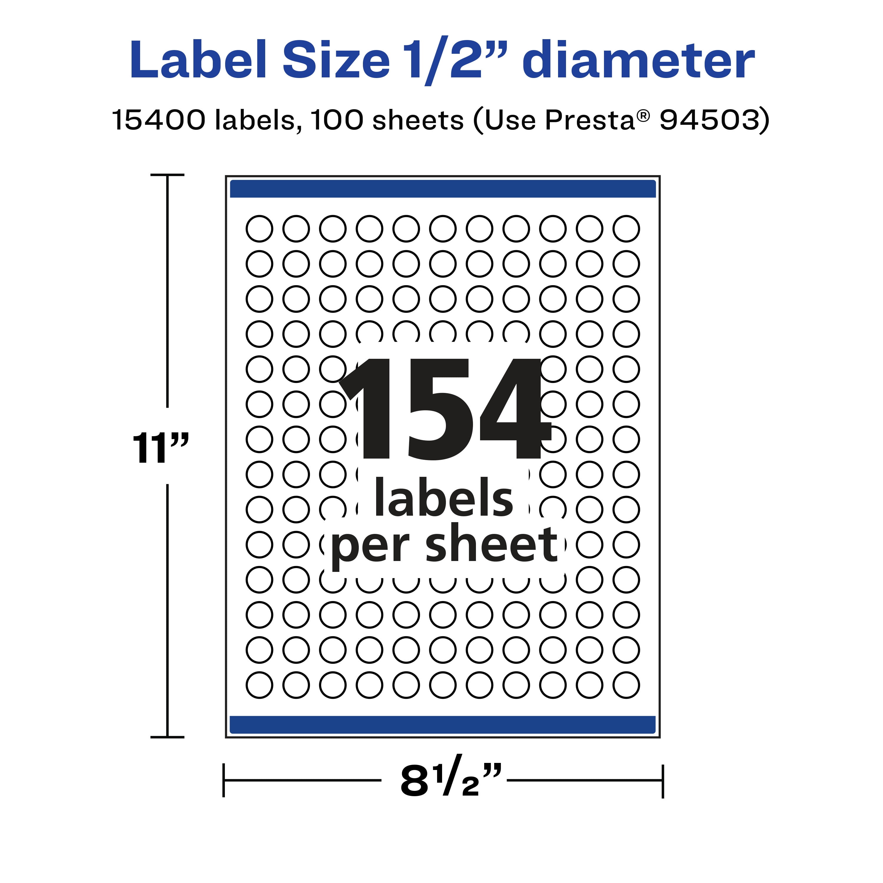Avery Matte Clear Round Labels, 1/2" Diameter, 15,400 Total