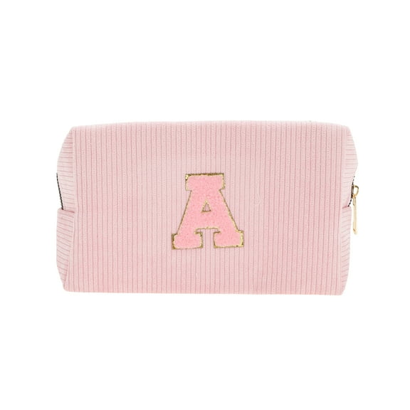 Unique Bargains 1 Pc Corduroy Rectangular Letter A Makeup Bag Pink