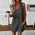 thumbnail image 2 of GILIGEGE Womens Summer Casual Romper Sleeveless Waffle Knit Jumpsuits for Woman Short Rompers with Pockets Summer Buttoned Pocket Vest Jumpsuit Solid Color Button Collar Loose Jumpsuit Belt Pocket, 2 of 5
