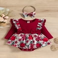 thumbnail image 2 of 2 Pieces Baby Suit Set  Floral Print  Neck Long Sleeve Ruffle Romper with Skirt Hem+ Headband  0-18 Months, 2 of 9