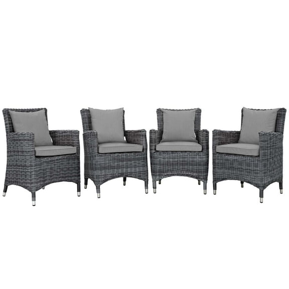 Modway Summon 4 Piece Outdoor Patio Sunbrella® Dining Set in Canvas Gray