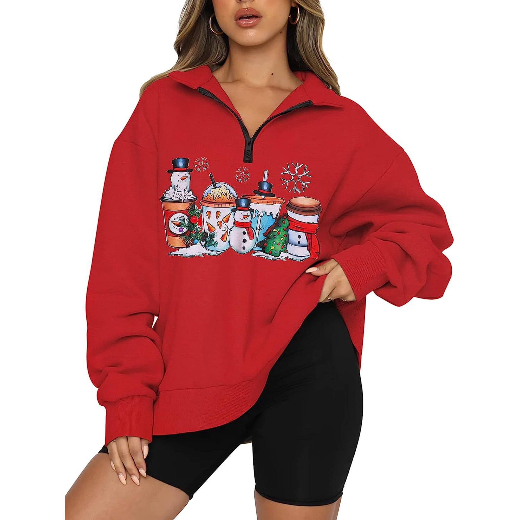 xiaxaixu Women's Christmas Loose Pullover, Letter Cartoon Glass