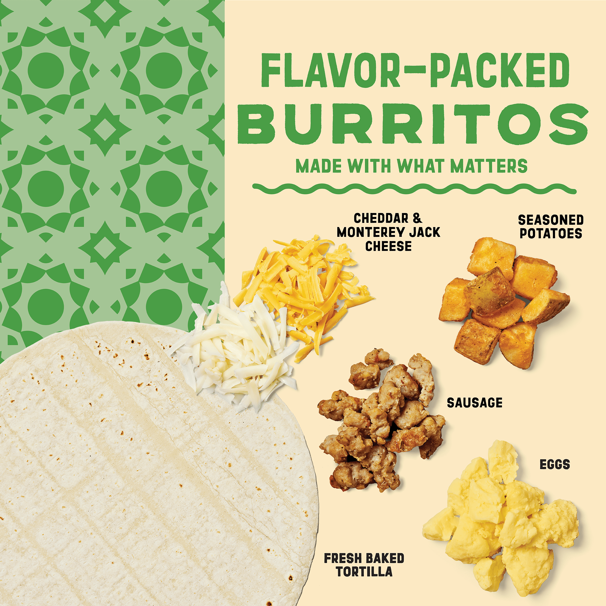 El Monterey Signature Egg, Sausage, Cheese & Potato Burritos, 36 oz, 8 Count (Frozen)