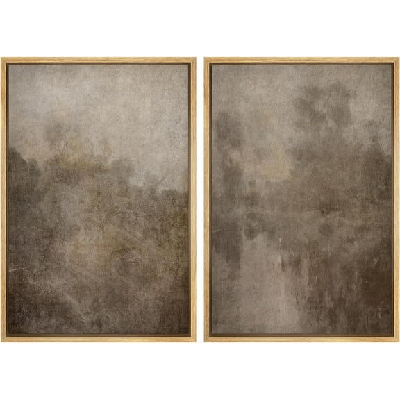 IDEA4WALL Framed Canvas Print Wall Art Set Vivid Abstract Coastal Landscape Digital Art Neutral Bold Blue & Yellow Wall Decorative Chic Zen Contemporary Artwork for Home Decor - Natural 24"x36"x2