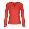 thumbnail image 4 of Womens Long Sleeve Tshirt V Neck Loose Fit Soft Waffle Knit Thermal Tops Solid Color Blouse, 4 of 5