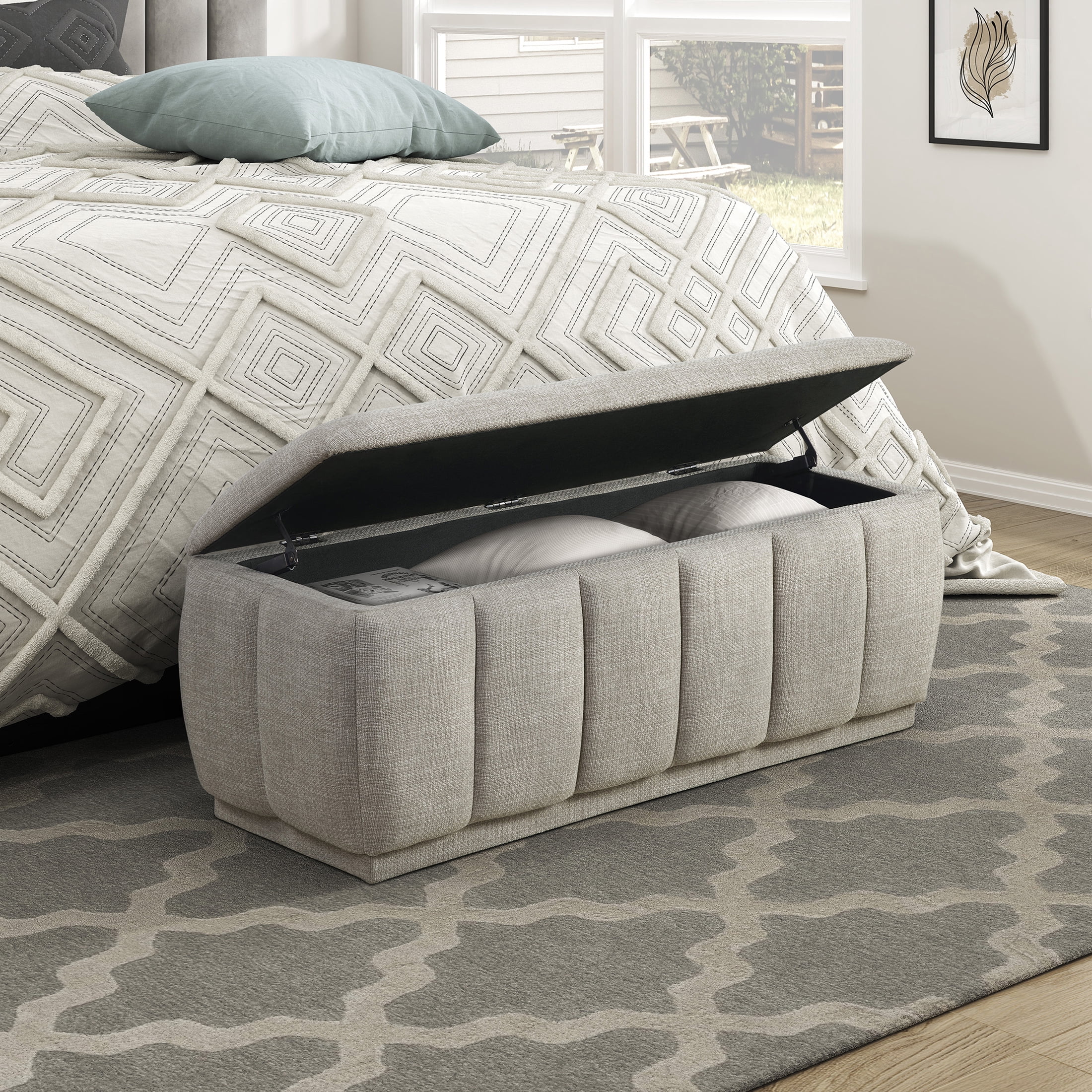 OakvillePark Halorini Textured Fabric Lift Top Storage Bench, Taupe