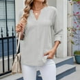 thumbnail image 3 of Women's Dressy Casual Blouses Roll Up 3/4 Sleeve V Neck Spring Tops Trendy Business Work Shirts Athletic Short Sleeve Tops for Women Pack of Long Sleeve T Shirt Women Womens Loose Tops Casual Blank, 3 of 8