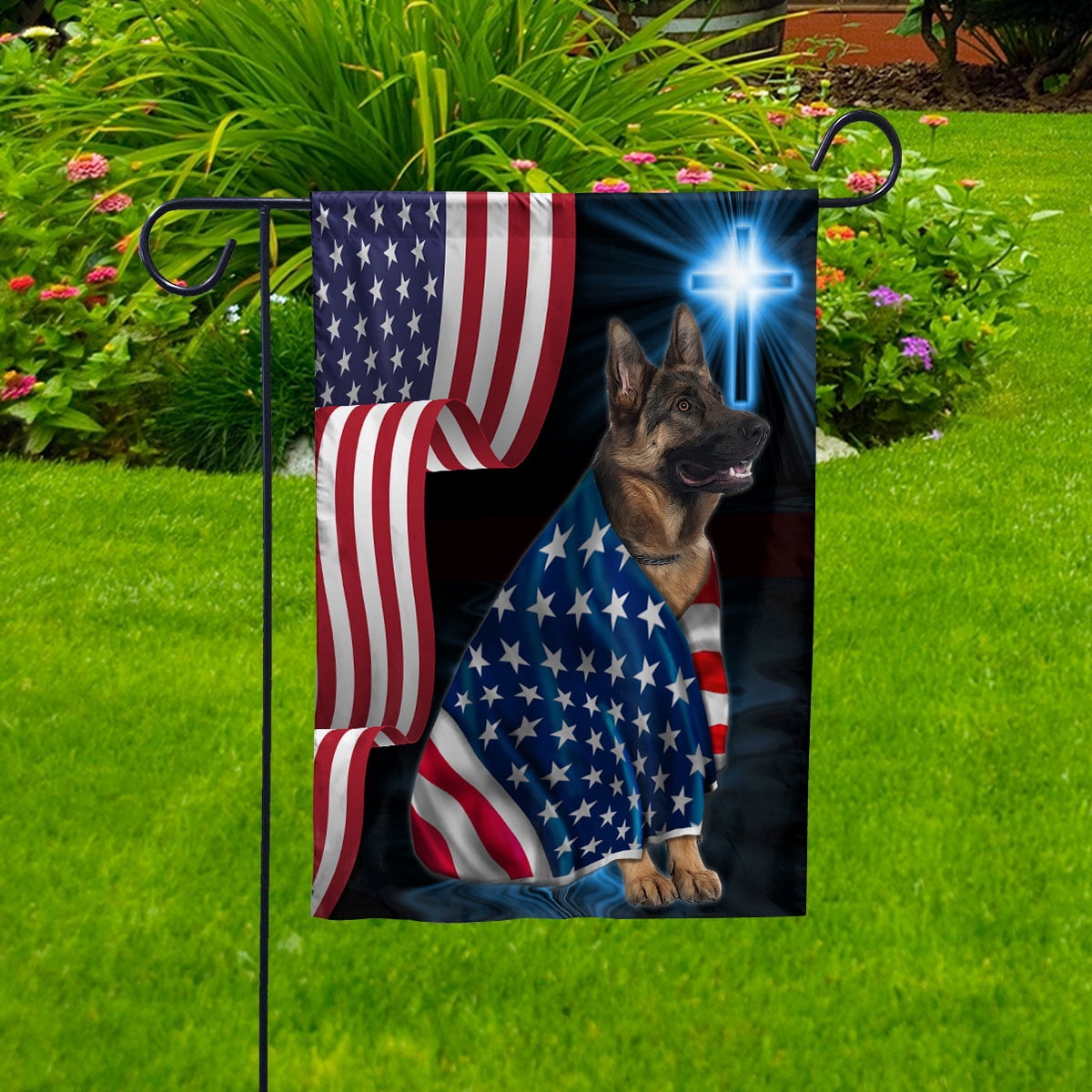 American Flag German Shepherd Dog Wearing Flag American Patriot Patriotic 4th of july House Flag, Double-Sided Decorative Outdoor Flag, Polyester Yard Flag 29.5 x 39.5 in