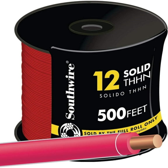 Southwire 12 AWG THHN Solid Wire - Copper, Nylon Jacket - 500 Ft, Red