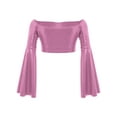 thumbnail image 4 of TTAO Kids Girls Glossy Metallic Bell Sleeve Off Shoulder Jazz Modern Dance Crop Tops Performance Shirt Dancewear Pink 8, 4 of 7