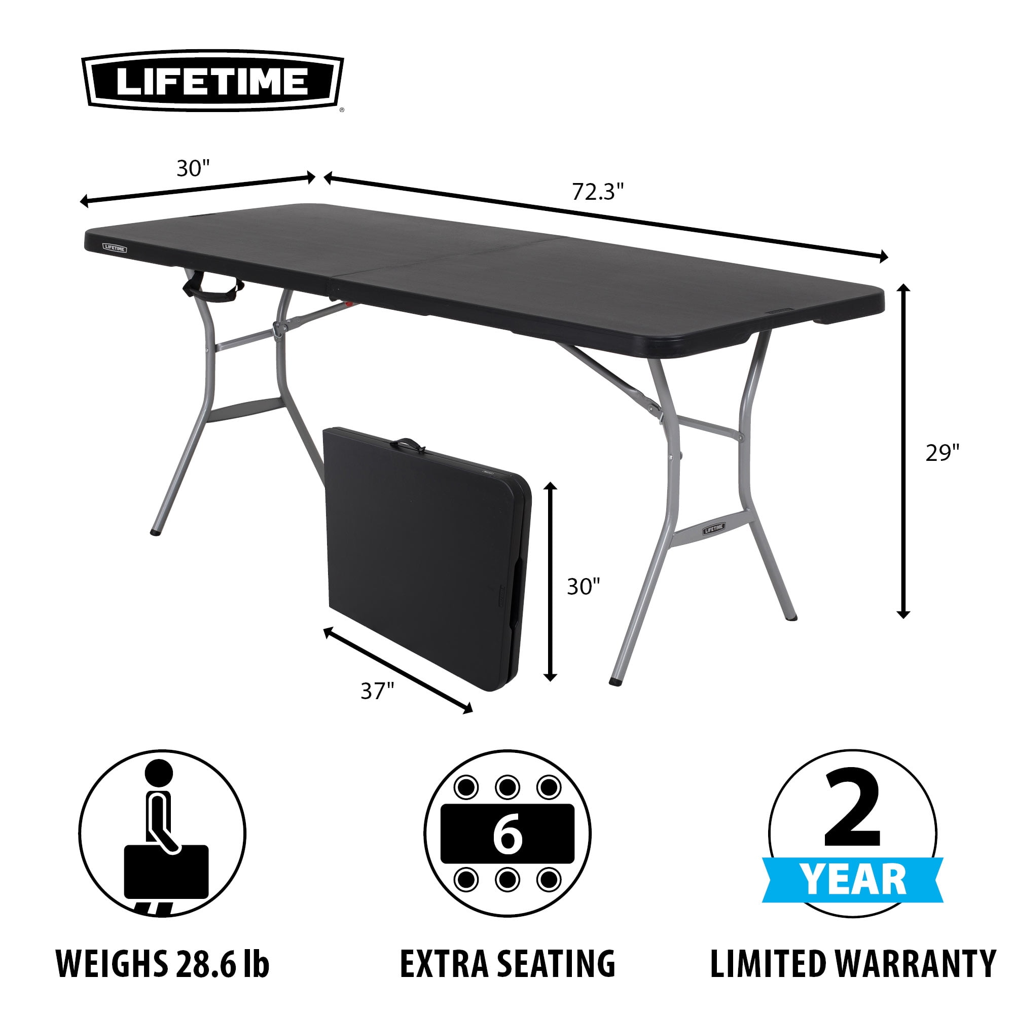 Lifetime 6 Foot Fold-in-Half Rectangle Table, Indoor/Outdoor Light