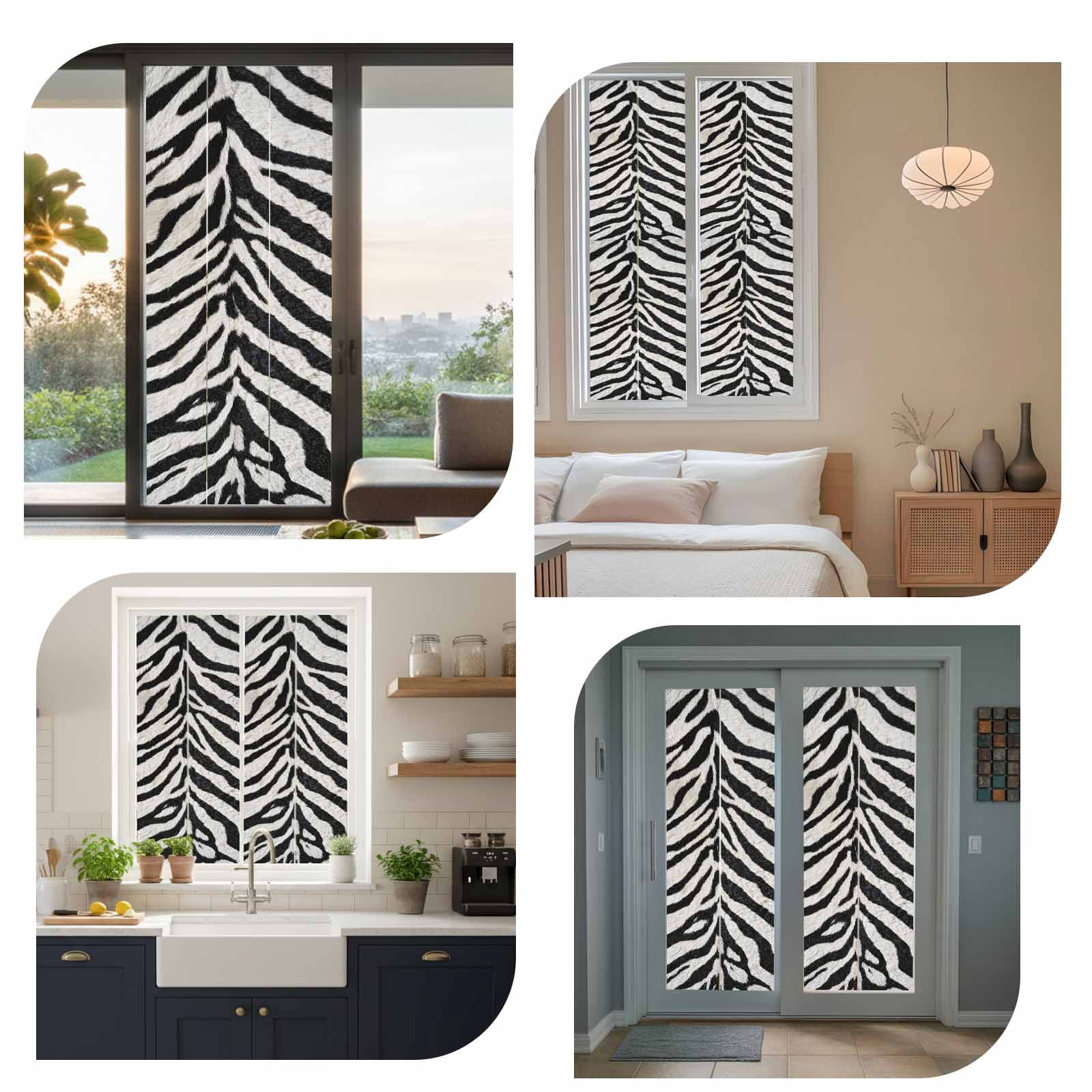 Black White Zebras Window Privacy Film, Vintage Abstract Art Static Cling UV Sun Blocking Tint Film Heat Control Windows Films for Bedroom Bathroom, Window Stickers 23.6"x59"