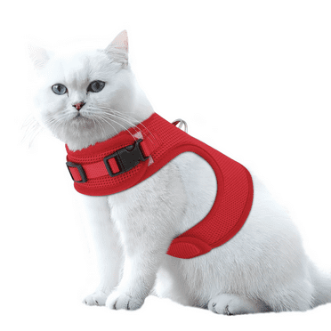 MoNiBloom Cat Harness for Walking, Escape Proof Soft Adjustable Kitten Vest Harnesses for Pet Cats, Easy Control Mesh Breathable, Red M