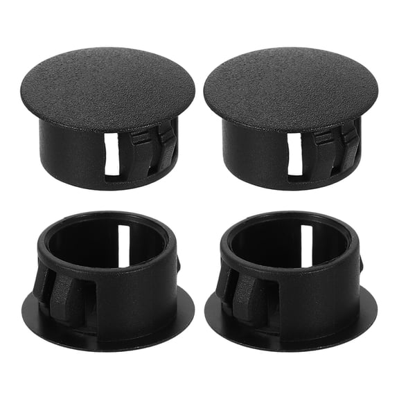 4Pcs Plastic Hole Plugs, 16mm(5/8") Flush Type Panel Plugs, Round Snap Knockout Locking Plugs for Furniture Insert End Caps Panels, Black
