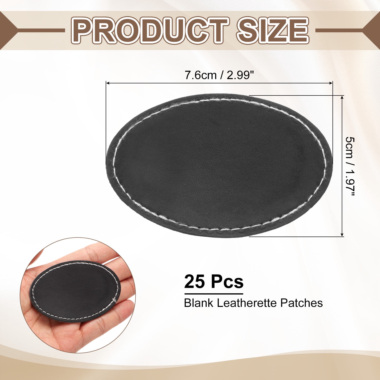 Uxcell Blank Leatherette Patches, Oval Faux Leather Hats Patches with Adhesive Iron-on Heat Press Laserable Rustic for Hats DIY Fabric Repair Sew Black