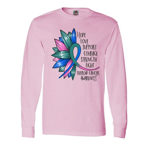 Inktastic Thyroid Cancer Awareness Blue Pink Teal Sunflower Ribbon Long Sleeve T-Shirt