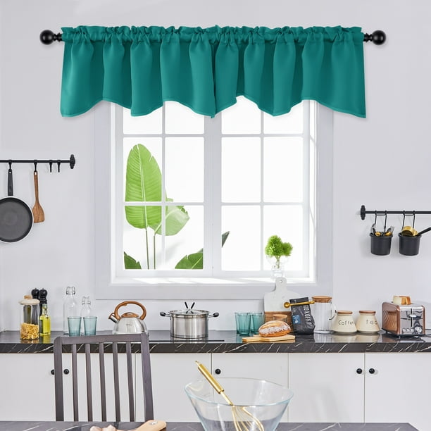 Deconovo Rod Pocket Kitchen Valances Solid Blackout Scalloped Valances for Window 52x18 Inch