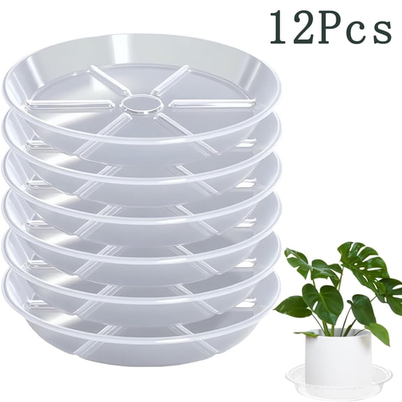 Plant Saucer Tutuviw 12 Pcs 8 in Clear Planter Saucers Pot Trays Durable Plastic Flower Plant Water Drip Tray for Pots Plant Dish Plate to Catch Water for Indoor Outdoor Plant Pots, Round