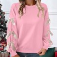 thumbnail image 3 of Women's Fall/Winter Outfits Crewneck Long Sleeve Sweatshirt with Bow Decorated Balloon Sleeves Loose Pullover Top for Transitional Weather, 3 of 9