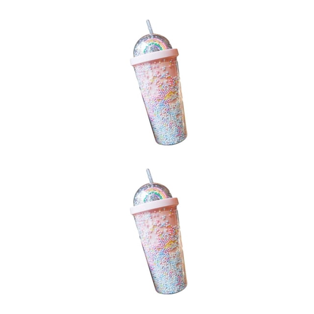 Matsuzay Plástico Mantente hidratado Innovadora botella de agua arcoíris A prueba de fugas y elegante Bonito regalo Taza con tapa de paja rosa Rosa claro 550ml 2Conjunto