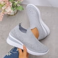 thumbnail image 4 of Wedge Sneakers for Women Elastic Knitted Mesh Glitter Rhinestone Slip on Tennis Shoes Arch Support Casual Walking Shoes Breathable Loafers Light Gray Size 9.5, 4 of 6