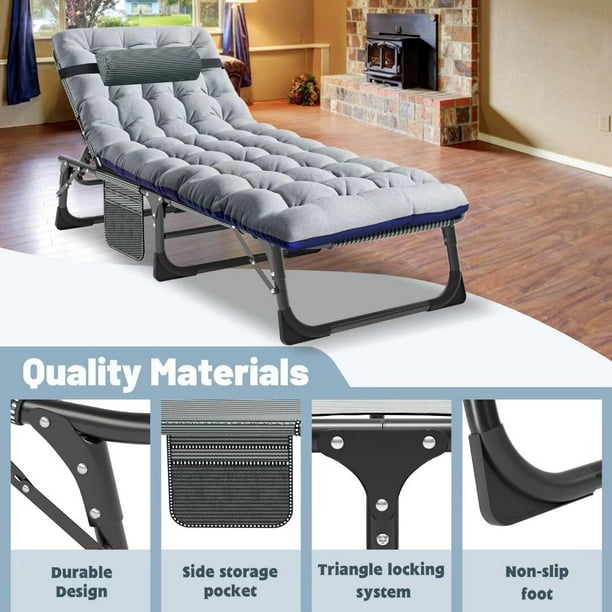 Docred 5 Fold Camping cot for Adults Kids Adjustable Folding Bed Reclining Folding Lounge Chairs Folding Sleeping Bed Cot 2 Sided Mattress with Pillow Portable Intdoor Folding Sleeping Cots Bed Walmar...