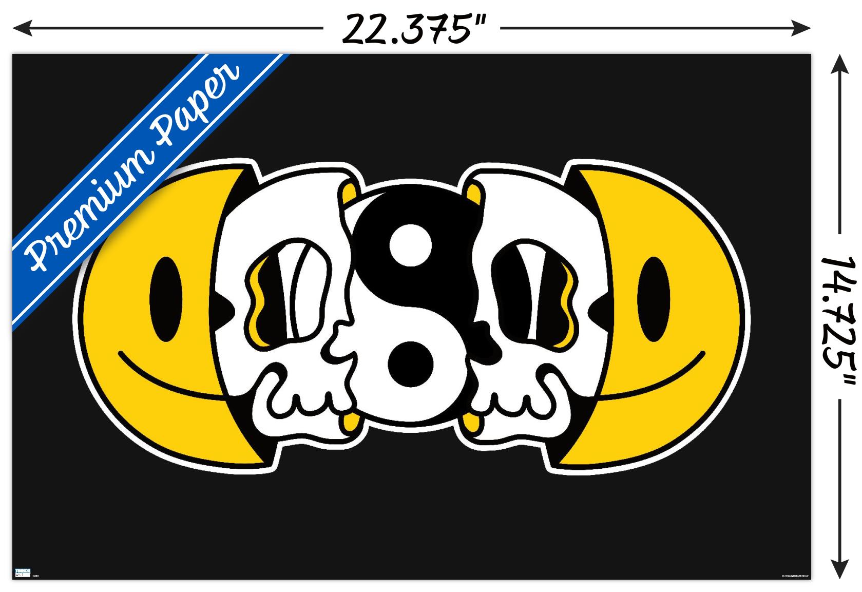 Yin Yang Smile Face Skull Wall Poster, 14.725" x 22.375"