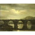 thumbnail image 2 of Antonie Waldorp 14x12 Gold Ornate Wood Frame and Double Matted Museum Art Print Titled - One of the Bridges Over the Seine, Paris, in the Moonlight (1835), 2 of 4
