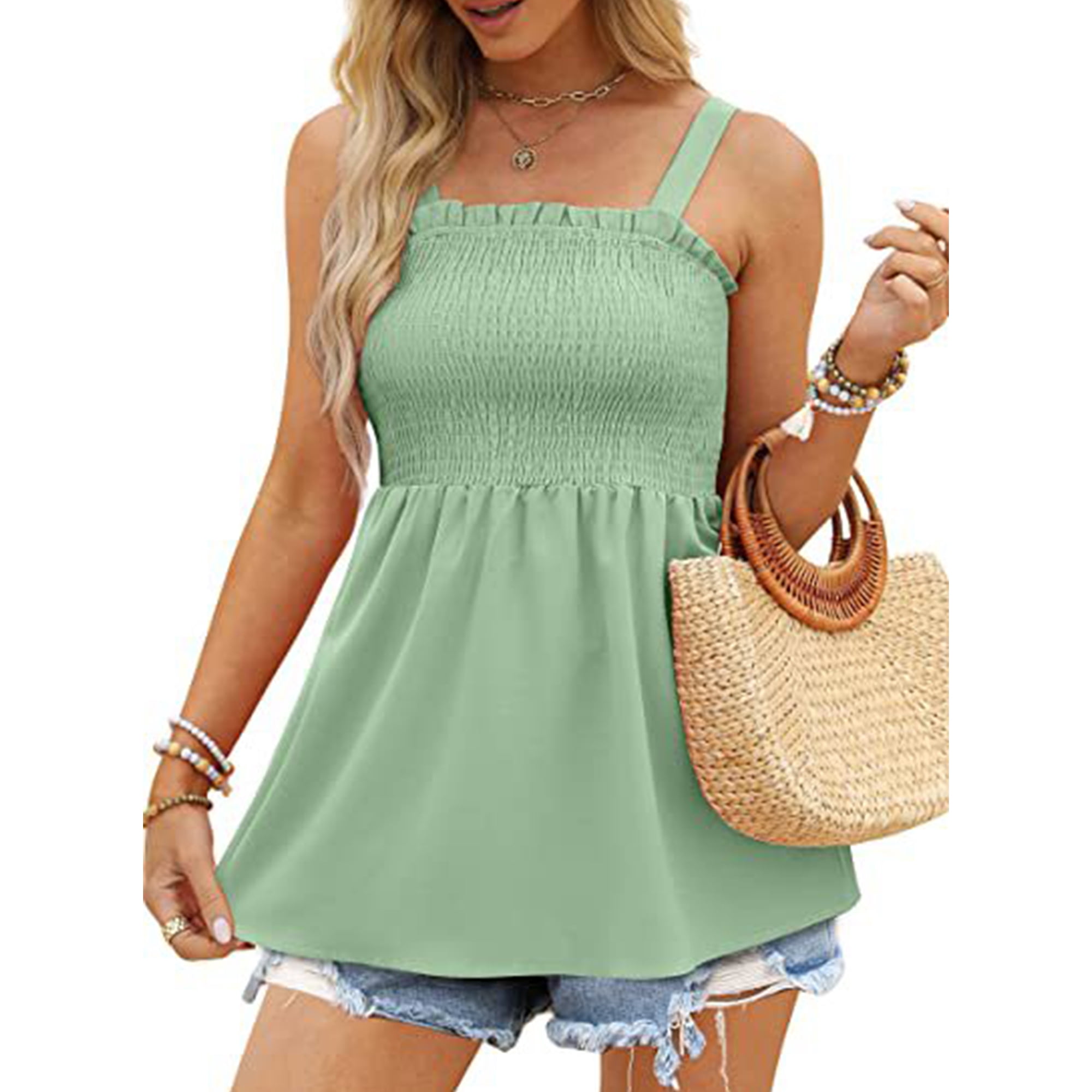 Light Green Sleeveless T Shirt Types Tops for Girls